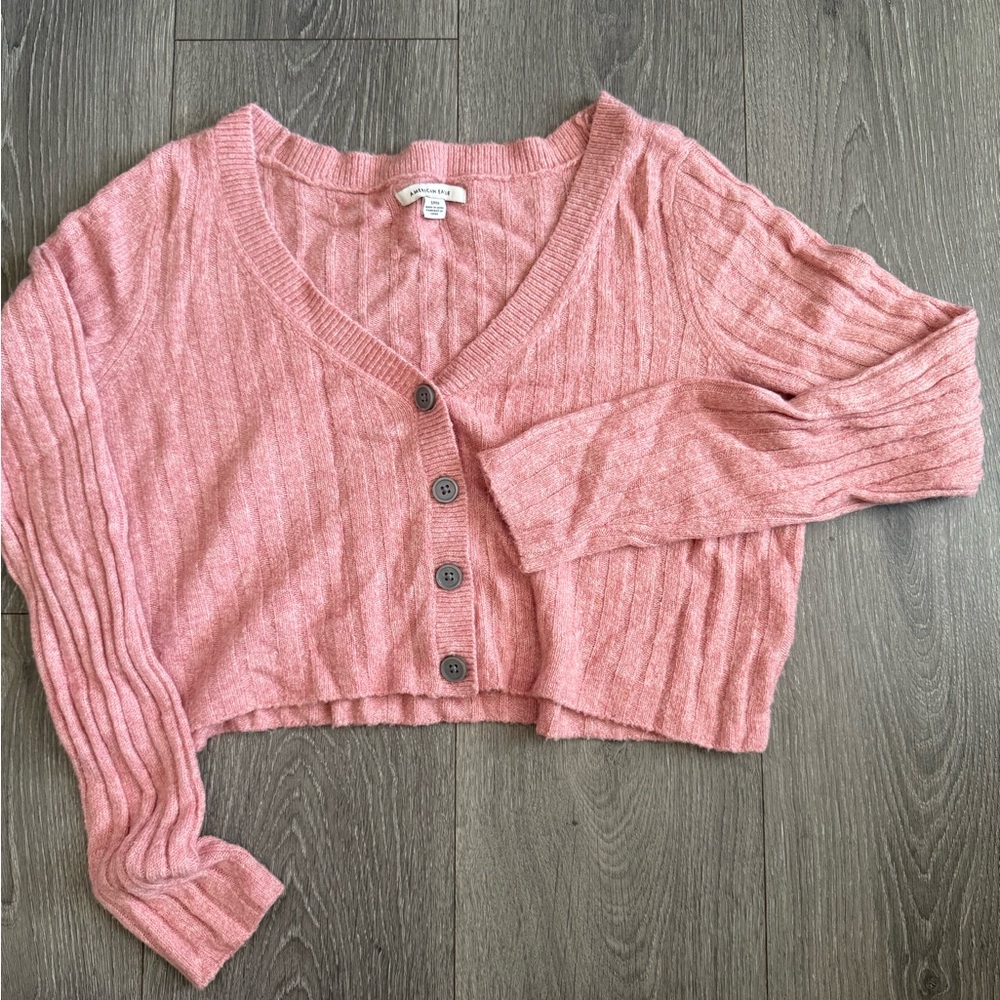 Pink Ribbed‎ Button-Up Cardigan